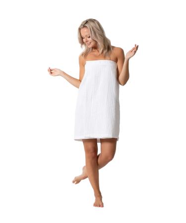 Turkish Linen Women’s Waffle Spa Body Wrap with Adjustable Closure One Size Pure White