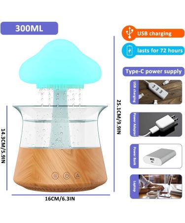 Rain Cloud Humidifier with Essential Oils Set | 7-Color Aromatherapy Diffuser - Remote Control & Wooden Design for Bedroom - Buy Online on GoSupps.com