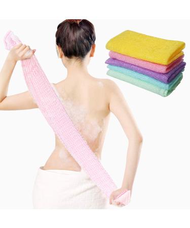 5 Pieces Beauty Skin Bath Wash Towel Long Exfoliating Nylon Bath Cloth Towel Magic Shower Washcloth for Body 35 inches (5 Colors)