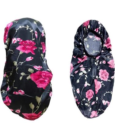 Shop Ladaypoa 2-Piece Long Satin Sleeping Hats for Women | Extra Large Soft Hair Hood | Comfortable Black & Red Design - Buy Online on GoSupps.com