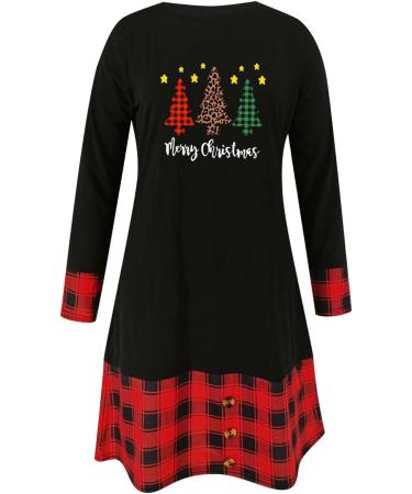 Yihaojia Womens Pullover Sweatshirt Dress for Christmas Red Wine Glass Shirts Crewneck Plaid Long Sleeve Holiday Tee Top Black#40 Medium - Buy Online on GoSupps.com
