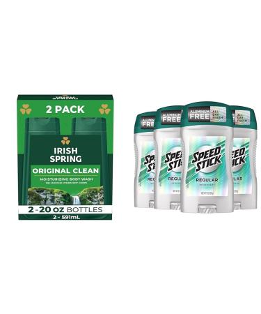 Irish Spring Original Clean Body Wash 20 Oz 2 Pack & Speed Stick Men's Deodorant Regular 3 Ounce 4 Pack