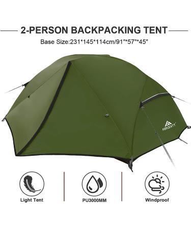 Forceatt Waterproof 2-3 Person Camping Tent | Lightweight Aluminum Pole Backpacking Tent for 3-4 Seasons | Windproof & Quick Setup | Ideal for Hiking | Dark Green - Buy Online on GoSupps.com
