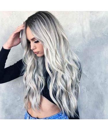 Long Wavy Synthetic Wig - 23 Natural Full Hair - Heat Resistant Ombre Silver - Buy Online on GoSupps.com