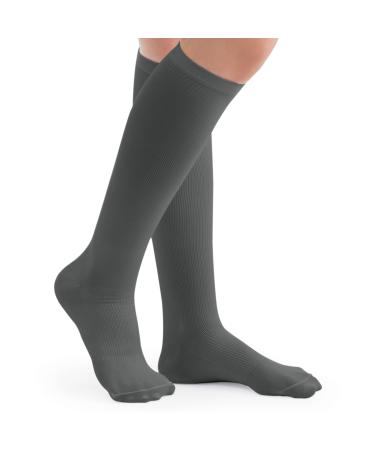 Collections Etc Men's Compression Trouser Socks Pair Moderate 15-20 mmHg Grey Small - Made in The USA