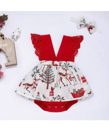 OFIMAN Baby Girl Romper Dress Set | Newborn Lace Floral Outfit | Backless Sunflower Summer Dresses | Christmas Elk | 12-18 Months - Buy Online on GoSupps.com