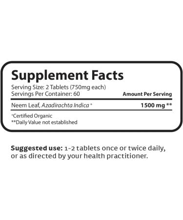USDA Organic Neem Tablets - 1500mg (120 Count) Azadirachta Indica - Nature'sVast - Buy Online on GoSupps.com