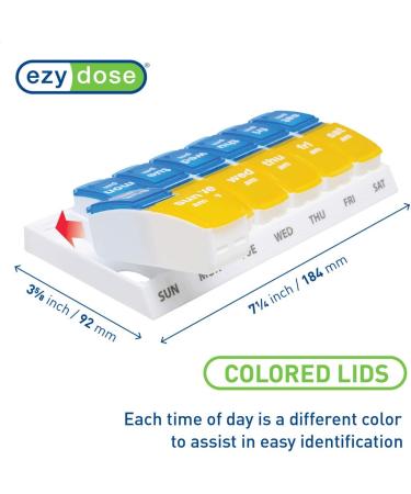 Ezy Dose Weekly AM/PM Pill Organizer - Large 7-Day Medicine Box with Pop-Out Compartments - Yellow and Blue Lids - Buy Online on GoSupps.com