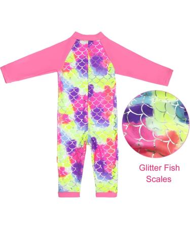Baby Toddler Boy Swimsuit UPF 50+ Sun Protection Rash Guard Swimwear | Pink Fish Scales | 0-3 Years | 6-12 Months with Crotch Zipper - Buy Online on GoSupps.com