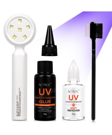 Hair Extension UV Glue V Light Hair Extension Glue 20g Waterproof Mild Transparent Glue Hair Glue UV Kit UV Light Hair Glue Remover Hair Extension Brush