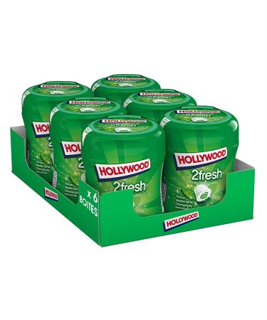 Hollywood Chewing Gum Bottle 2 Fresh - Chlorophyll Spearmint Fragrance - Sugar Free with Sweeteners - Pack of 6 Boxes of 40 Dragees (88g)