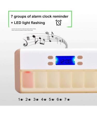 Elderly Pill Box 7 Compartment Intelligent Sealed Alarm Pill Box Portable Electronic Pill Timer-Reminder-Dispenser with Digital Screen Pill Box for Vitamins Brown - Buy Online on GoSupps.com