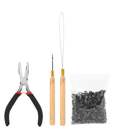 Hair Extension Kit Hair Extension with Micro Ring 500pcs Micro Rings Silicone Black Pull Buckle Crochet Hook for Accessories