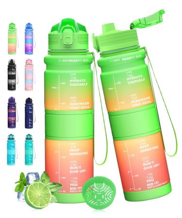 Expansea water bottle 500ml/1l sports water bottle with time marker motivating fitness plastic beverage bottle tritan bpa free flip top leakproof design for running cycling 500ml/17oz GreenorsePink