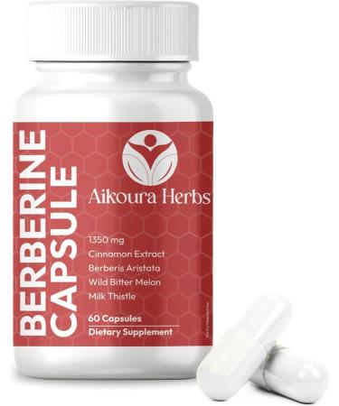 AIKOURA Berberine Capsules Herbal Blend with Cinnamon Milk Thistle Bitter Melon and Turmeric 1350mg 60 Veg Capsules - Buy Online on GoSupps.com