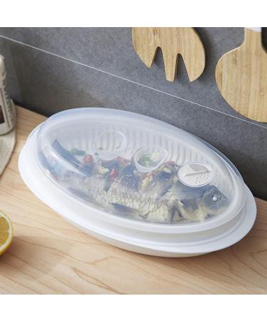 Zerodeko 1pc Steamer Steamed Fish Plate Microwave Cooking Pot Dumpling Steam Baskets for Rice Fish Steaming Holder Microwave Cookware Food Cover Micro-wave Oven White Food Grade Pp White 32.7x18.6cm - Buy Online on GoSupps.com