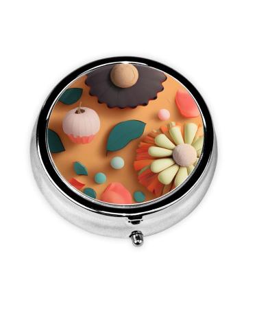 Cut Paper with Colourful Sunflowersround Pill Box 3 Compartment Round Pill Box Organizer Portable Travel Pill Box for Traveling.