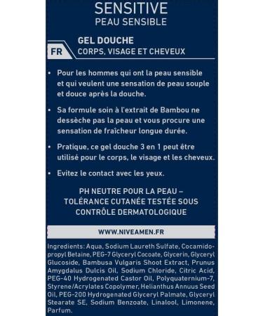  NIVEA MEN NIVEA MEN Sensitive 3-in-1 Shower Gel (1 x 500 ml) men's shower gel for sensitive skin gentle cleanser for body hair and face shower soap with bamboo extract - Buy Online on GoSupps.com