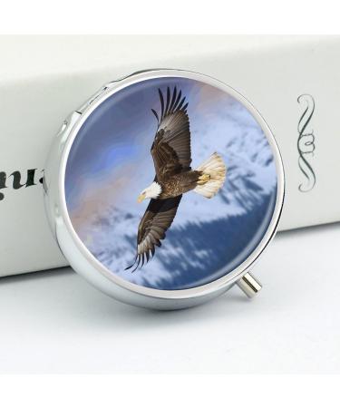 Round Bald Eagle Flying Print 3-Compartment Pill Box | Decorative Metal Portable Organizer | International Shipping Available - Buy Online on GoSupps.com