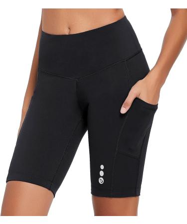 BALEAF Women's 9 High Waisted Biker Shorts with Side Pockets, UPF50+ - Black - Buy Online on GoSupps.com