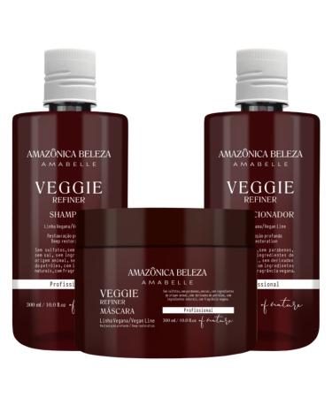 AMAZONICA BELEZA Vegan Veggie Refiner Shampoo  Conditioner and Mask (300ml / 10.1 Oz) | Sulfate  Parabens and Cruelty Free| with Natural Ingredients | Kit Vegano libre de Sal y Parabenos