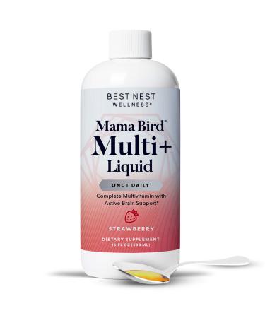 Mama Bird Liquid Postnatal Vitamin Methylated Prenatal Vitamins Organic Blend Vegan Methylfolate (Folic Acid for Pregnant Women) Includes Bonus Healthy Pregnancy Secrets Strawberry 16 oz