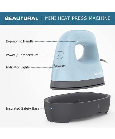 BEAUTURAL Mini Heat Press Machine for T-Shirts, Shoes, Hats, Bags - 4 Heat Settings, Ceramic Coated Plate - Buy Online on GoSupps.com