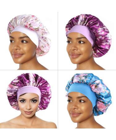 COOLCHI 3 Pack Satin Silk Bonnet Sleep Caps for Women - Blue, White, Purple | Elastic Band Night Sleeping Head Cover for Long Braids, Curly Natural Hair - Buy Online on GoSupps.com