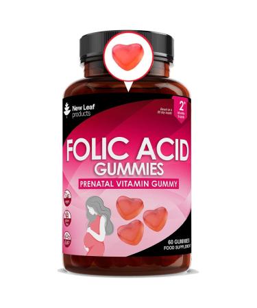 Folic Acid Pregnancy Gummies High Strength Folate Vitamins - Chewable Folic Acid Vegan Prenatal Vitamins for Women 400mcg Vitamin B9 Prenatal Conception - Pregnancy Supplements Real Fruit Juice Strawberry