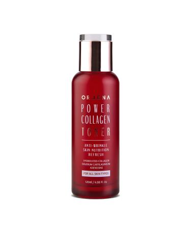ORJENA Power Collagen Toner - Anti-Wrinkles Skin Nutrition Refresh Hydrolyzed Collagen Gonidium Cartilagineum Adenosine - for All Skin Types 120ml Net Wt