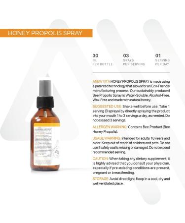 Anew Vita Natural Honey Propolis Spray 30mL | Water-Soluble Bee Propolis | Alcohol & Wax Free - Buy Online on GoSupps.com