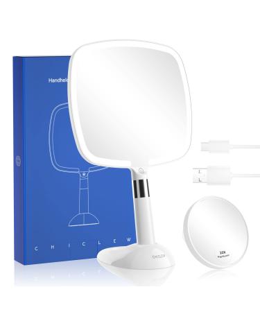 CHICLEW® Makeup Mirror with Lights, 1X/10X Magnifying Mirror with 60 LED Lights, Rechargeable 2 in 1 Hand held and Table Light Up Mirrors for Makeup, 3 Colors Lighting Modes, Stepless Dimming - Buy Online on GoSupps.com