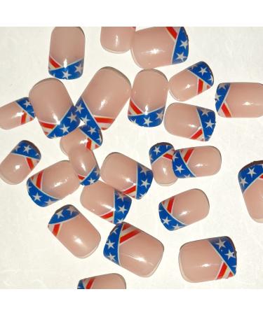 KTAABTR Independence Day Press on Nails - 24 Pcs Short French Tip 4th of July False Nails with Glue & American Flag Design for Women & Girls - Buy Online on GoSupps.com