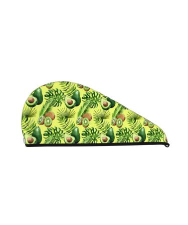 Hair Towel Wrap Hair Drying Towel with Button Towel Turban Head Towel to Dry Hair Quickly (Kiwi and Avocado)