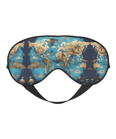 World Geography Map Print Unisex Sleep Mask Double-Sided Eye Mask Ideal for Sound Sleep and Skin Care Black