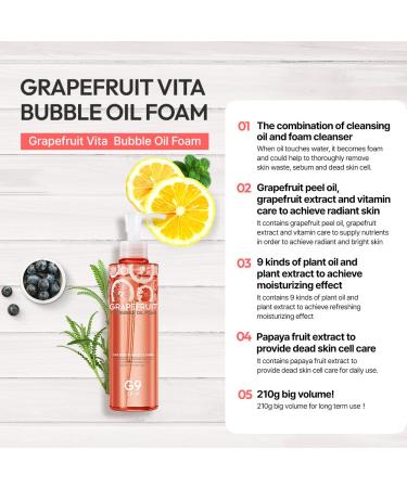 G9SKIN Grapefruit Vita Bubble Oil Foam (210g/7.40oz) 2-in-1 Double Cleanser with Vitamin-Rich Grapefruit and Plant Oils Hydrating Deep Pore Cleansing for All Skin Types - Buy Online on GoSupps.com