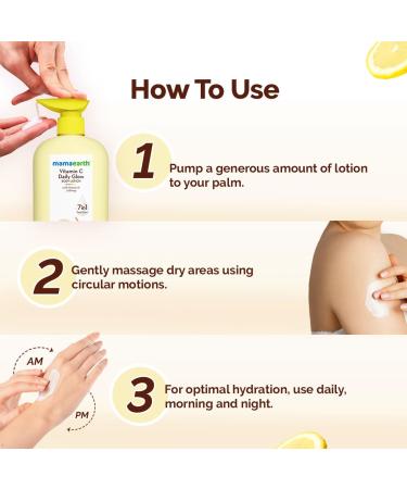 Mamaearth Vitamin C Daily Glow Body Lotion with Honey for Hydrated & Radiant Skin | Lightweight Non-Sticky Moisturizer for All Skin Types 13.52 fl oz (400 ml) - Buy Online on GoSupps.com