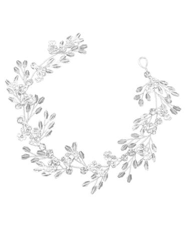 Bridal Rhinestone Hair Pieces Flower Hairband Crystal Hair Vine Headpiece Wedding Hair Jewelry Decoration for Women Girl Lady (Silver)