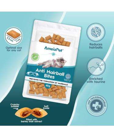 AmeizPet Anti Hairball Treats for Cats - Crunchy Hairball Cat Biscuits 65g - Buy Online on GoSupps.com