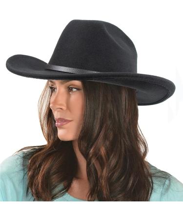 Western Felt Cowboy Hat for Women Men | Wide Brim Belt Buckle Fedora (Size 7 1/8) - Black - Buy Online on GoSupps.com