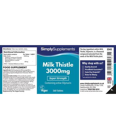 Milk Thistle 3000mg | 360 Tablets | Vegan Friendly | Up to 6 Months of Benefits | SimplySupplements - Buy Online on GoSupps.com