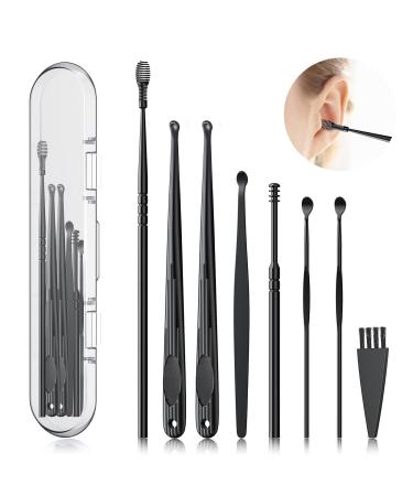 Ear Wax Removal Earwax Removal Kit with 7 Pcs Ear Pick Ear Cleansing Tool Set Ear Wax Remover Kit with Cleaning Brush & Storage Box (Black)