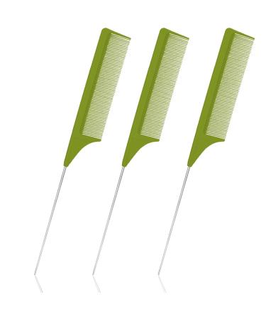 3 Pieces Hair Comb Set Hair Styling Metal Comb Pin Tail Comb Fine Tooth Comb Double-Sided Edge Brush Back Combing Brushes Hair Combs for Women Baby Hairdresser -Green