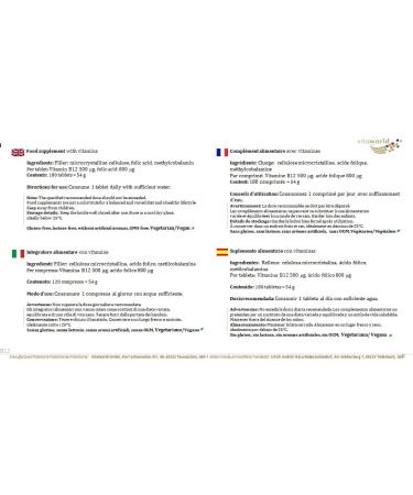 Vita World Vitamin B12 500 g + Folic Acid 800 g 180 Vegan/Vegetarian Tablets Made in Germany - Buy Online on GoSupps.com