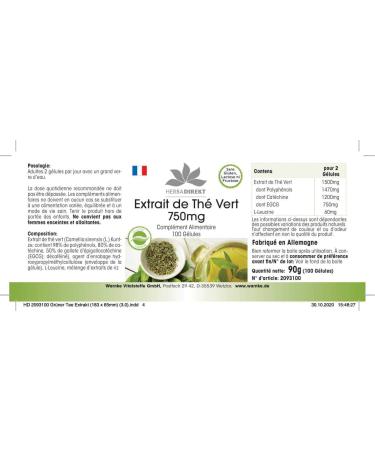 Green Tea Extract Capsules 750mg - Vegan 100 Caps with 50% EGCG | High Dose - Herbadirekt by Warnke Vital - German Quality - Buy Online on GoSupps.com