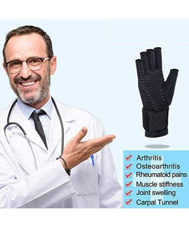 Copper Arthritis Gloves (1 Pair) Rheumatoid Compression Fingerless Gloves Black L Black Large - Buy Online on GoSupps.com