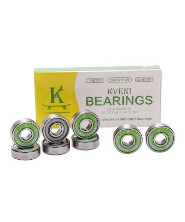 KVENI Premium Skateboard Bearings, Pro-Longboard Bearings, High-Speed 608rs Skate Bearing ABEC  for Skateboard, Quad Skate, Inline Rollerblades, Scooters Wheels and Spinners (Pack of 8) Green