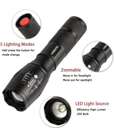 JARDLITE LED Emergency Handheld Flashlight 4 Pack - 5 Modes, Adjustable Focus, Water Resistant - Best Tactical Torch for Hurricane, Camping, Dog Walking - Buy Online on GoSupps.com