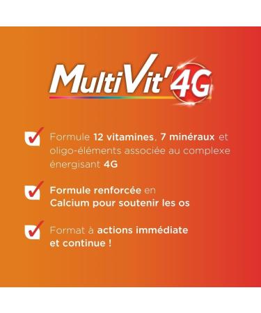 Fort Pharma - Multivit' 4G Senior | Food Supplement Form Tonus - Vitamins Minerals - Ginseng Luthein and Calcium - Energy Sight & Eyestrain | 30 Bi-Layer Tablets - Buy Online on GoSupps.com