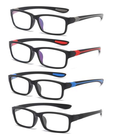 Eyglajdd tr90 reading glasses for women men rectangle two-tone spring hinge reading glasses reading help 4-pack blue light-blocking glasses black and blue-red black and gray-red 2.0 x